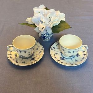 Royal Copenhagen Blue Fluted Plain Teacups and Saucers—Lot 6